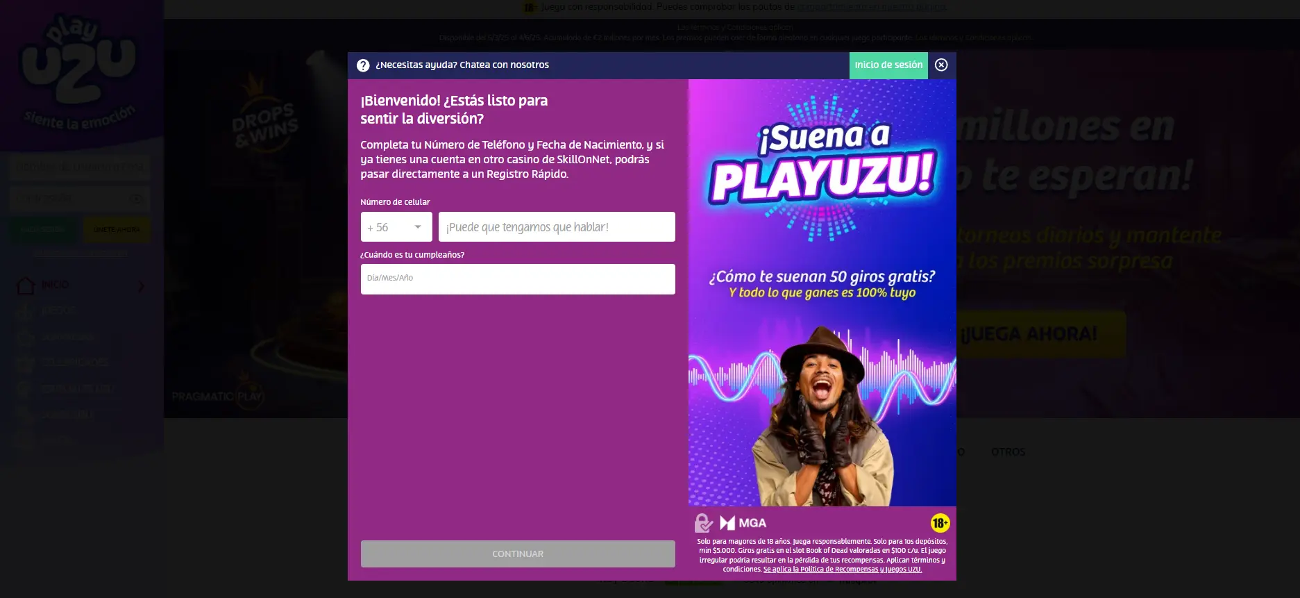 Registro e inicio de sesión en PlayUZU casino Registro e inicio de sesión en PlayUZU